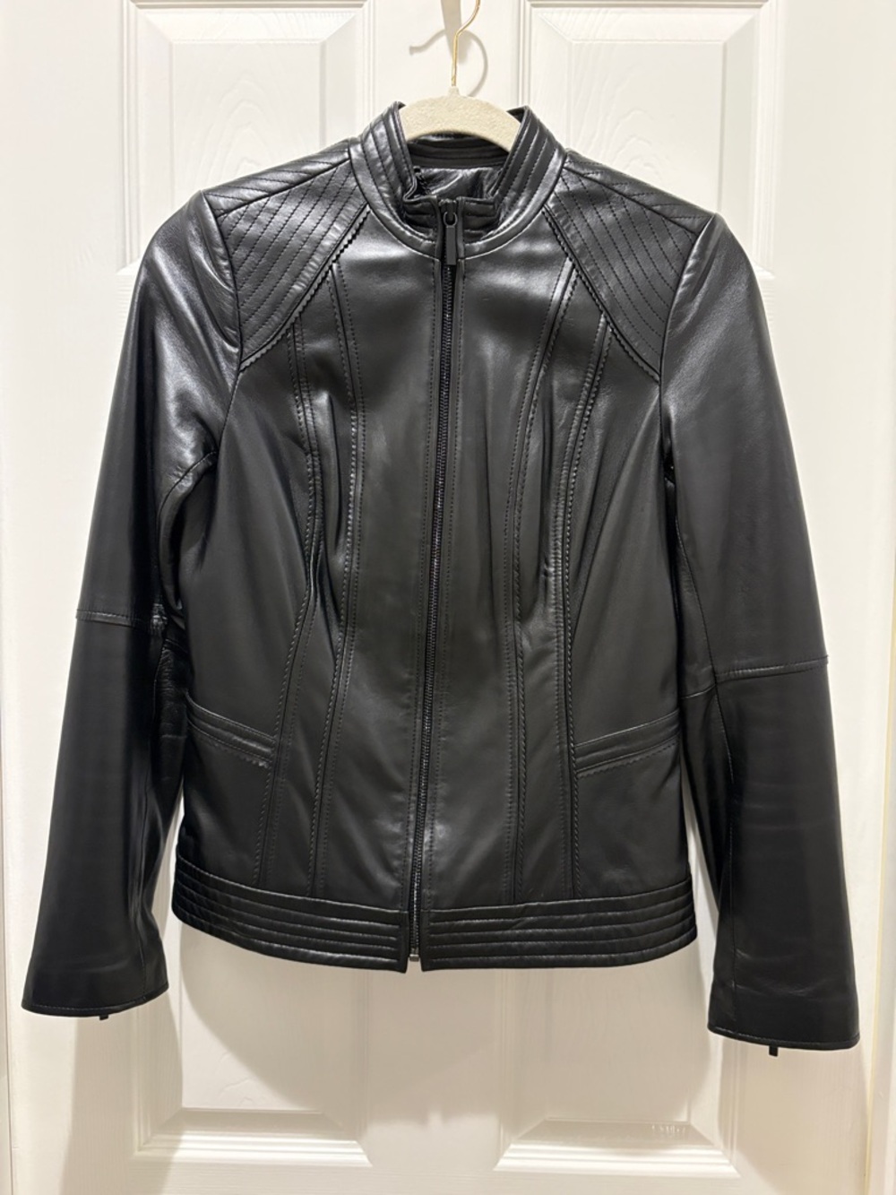 G.I.L.I. Black Quilted-Panel Leather Zip Jacket